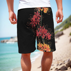 Red And Yellow Japanese Amaryllis Print Men's Cargo Shorts