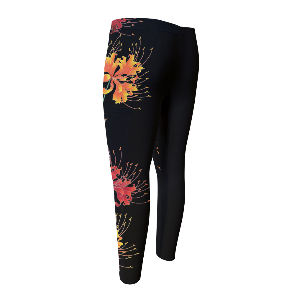 Red And Yellow Japanese Amaryllis Print Men's Compression Pants