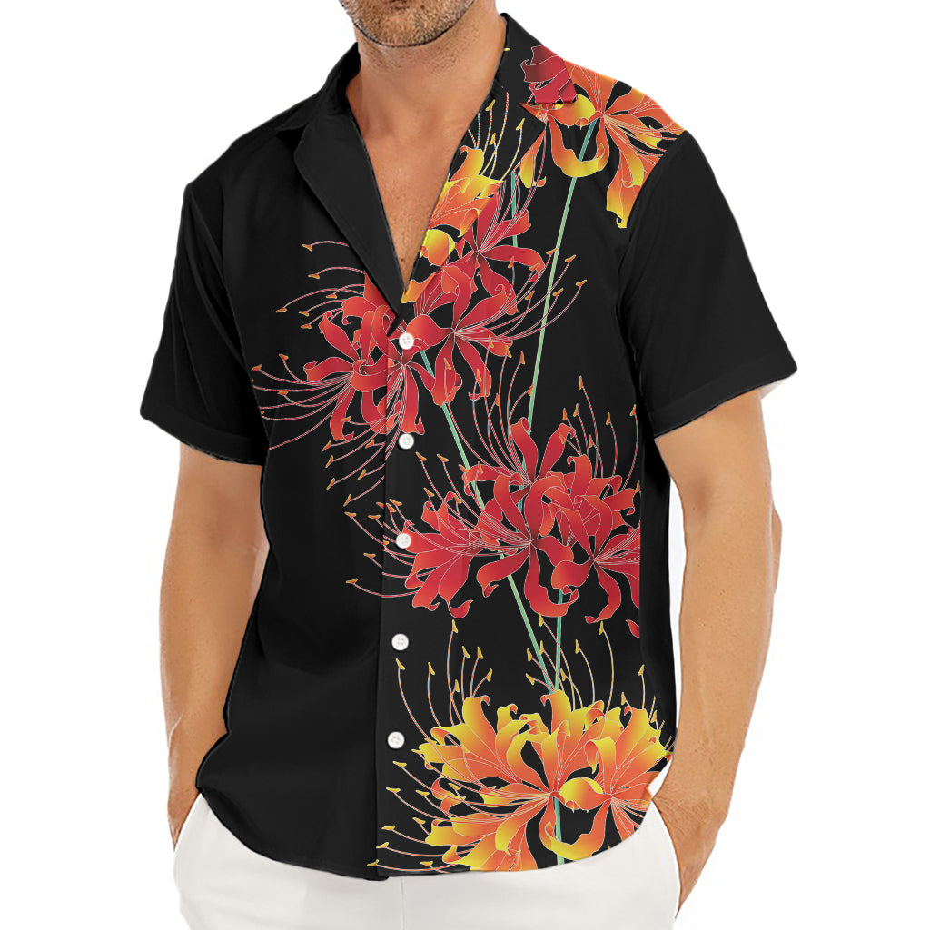 Red And Yellow Japanese Amaryllis Print Men's Deep V-Neck Shirt