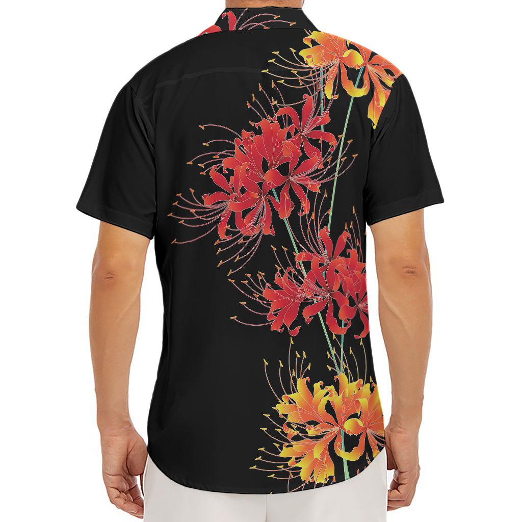 Red And Yellow Japanese Amaryllis Print Men's Deep V-Neck Shirt