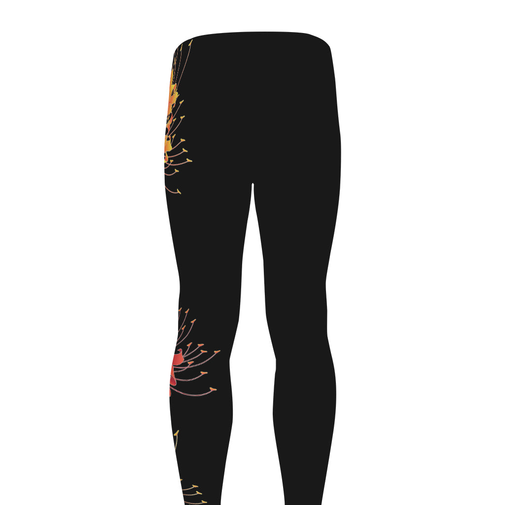 Red And Yellow Japanese Amaryllis Print Men's leggings