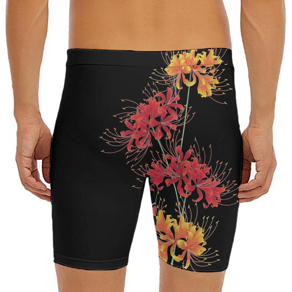 Red And Yellow Japanese Amaryllis Print Men's Long Boxer Briefs