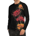 Red And Yellow Japanese Amaryllis Print Men's Long Sleeve Rash Guard