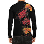 Red And Yellow Japanese Amaryllis Print Men's Long Sleeve Rash Guard
