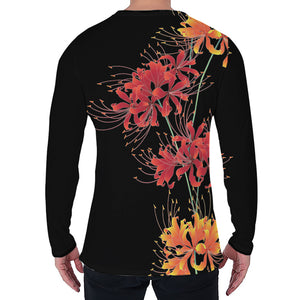 Red And Yellow Japanese Amaryllis Print Men's Long Sleeve T-Shirt