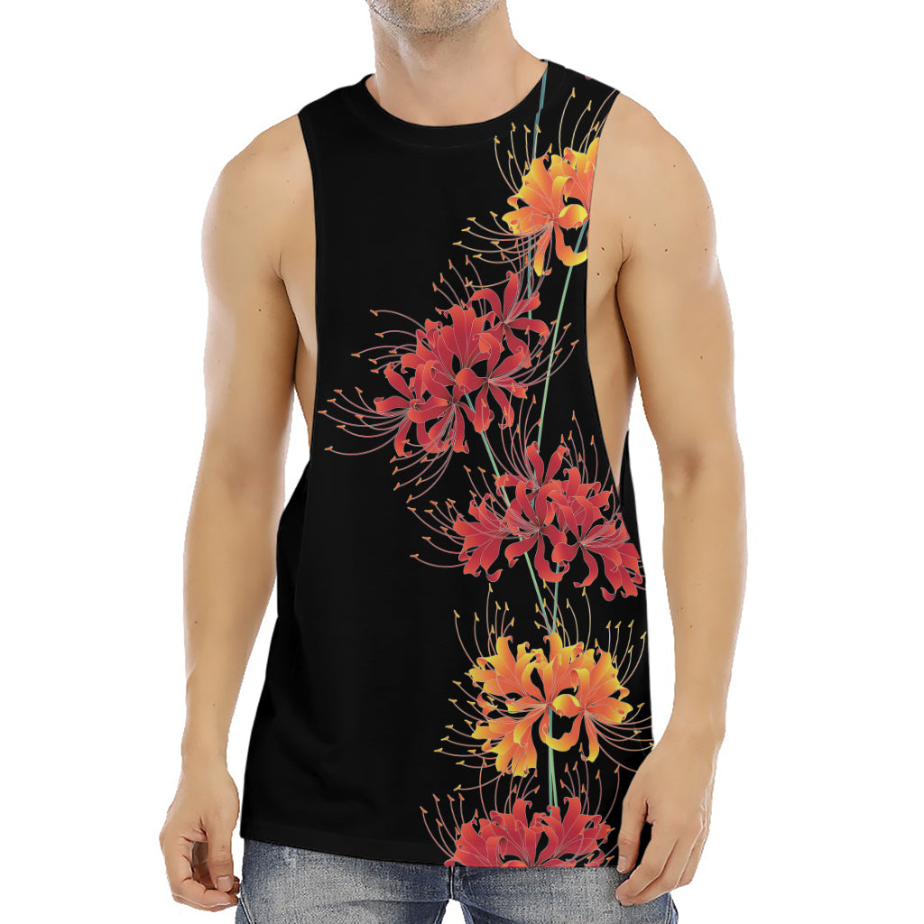 Red And Yellow Japanese Amaryllis Print Men's Muscle Tank Top