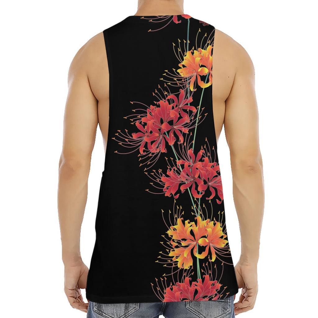 Red And Yellow Japanese Amaryllis Print Men's Muscle Tank Top