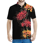 Red And Yellow Japanese Amaryllis Print Men's Polo Shirt