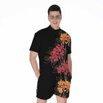 Red And Yellow Japanese Amaryllis Print Men's Rompers