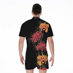 Red And Yellow Japanese Amaryllis Print Men's Rompers
