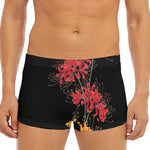 Red And Yellow Japanese Amaryllis Print Men's Short Boxer Briefs