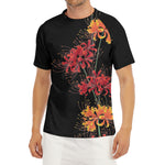 Red And Yellow Japanese Amaryllis Print Men's Short Sleeve Rash Guard