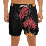 Red And Yellow Japanese Amaryllis Print Men's Split Running Shorts