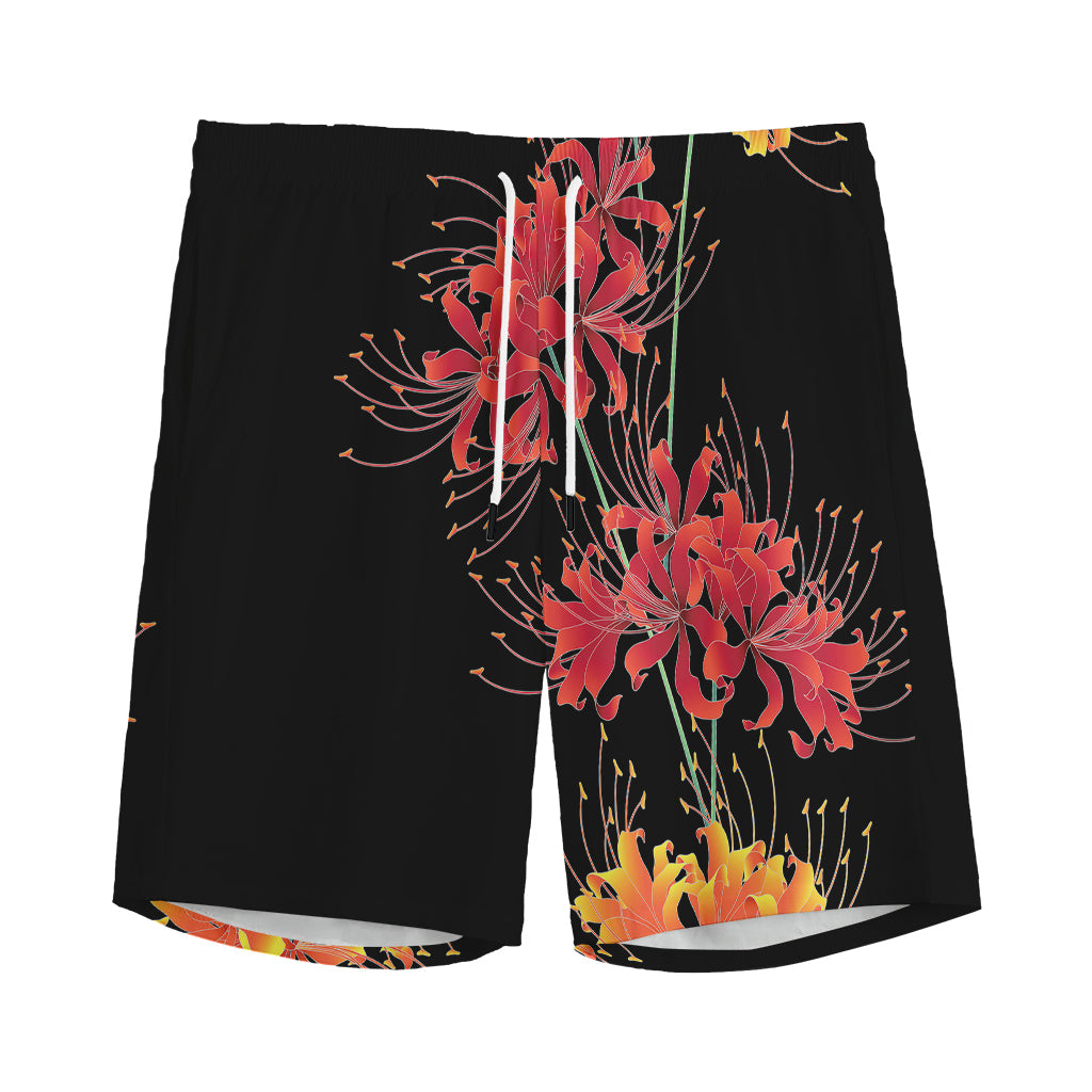 Red And Yellow Japanese Amaryllis Print Men's Sports Shorts