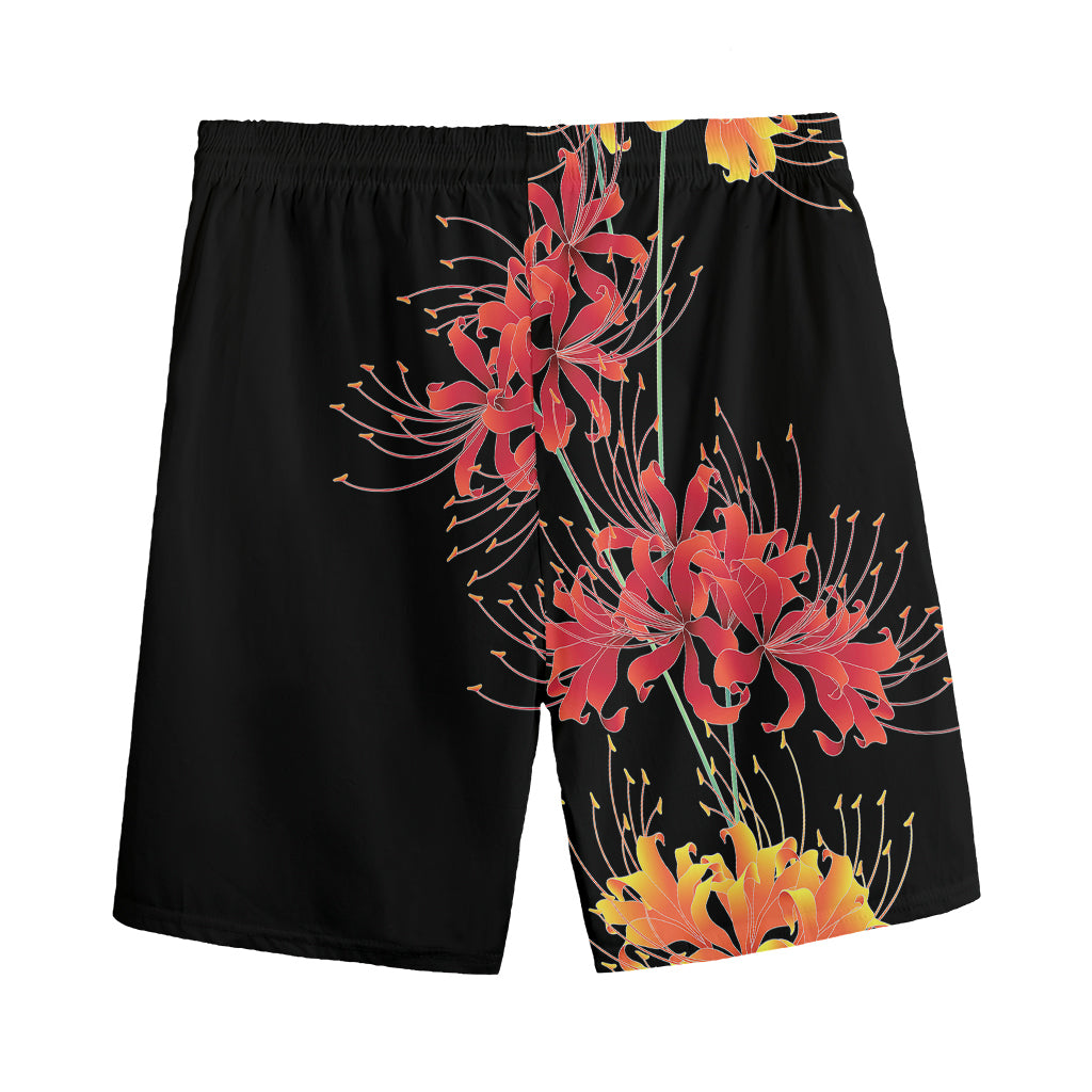 Red And Yellow Japanese Amaryllis Print Men's Sports Shorts