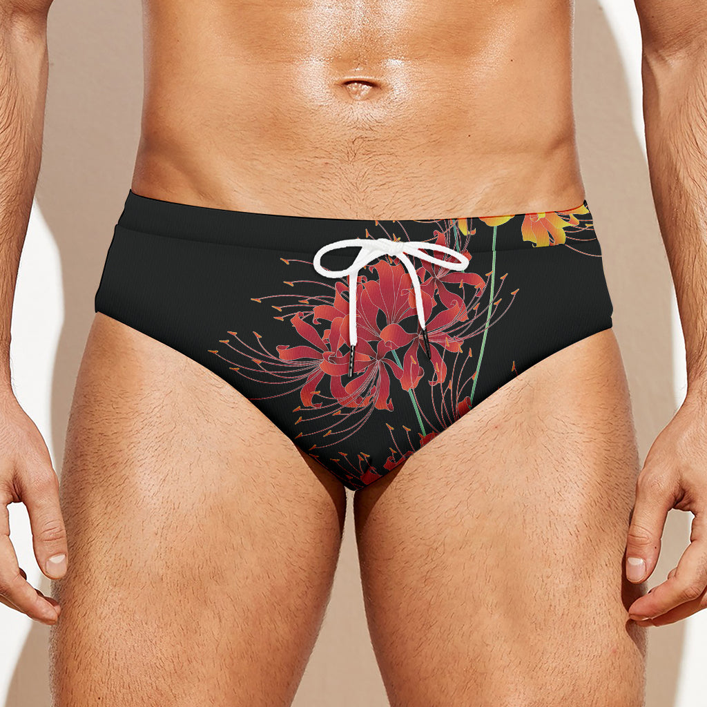 Red And Yellow Japanese Amaryllis Print Men's Swim Briefs