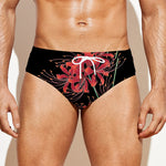 Red And Yellow Japanese Amaryllis Print Men's Swim Briefs