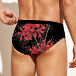 Red And Yellow Japanese Amaryllis Print Men's Swim Briefs