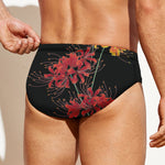 Red And Yellow Japanese Amaryllis Print Men's Swim Briefs