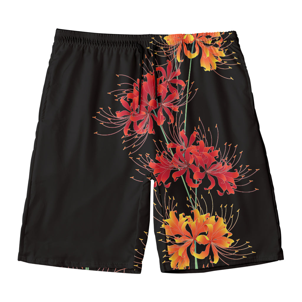 Red And Yellow Japanese Amaryllis Print Men's Swim Trunks