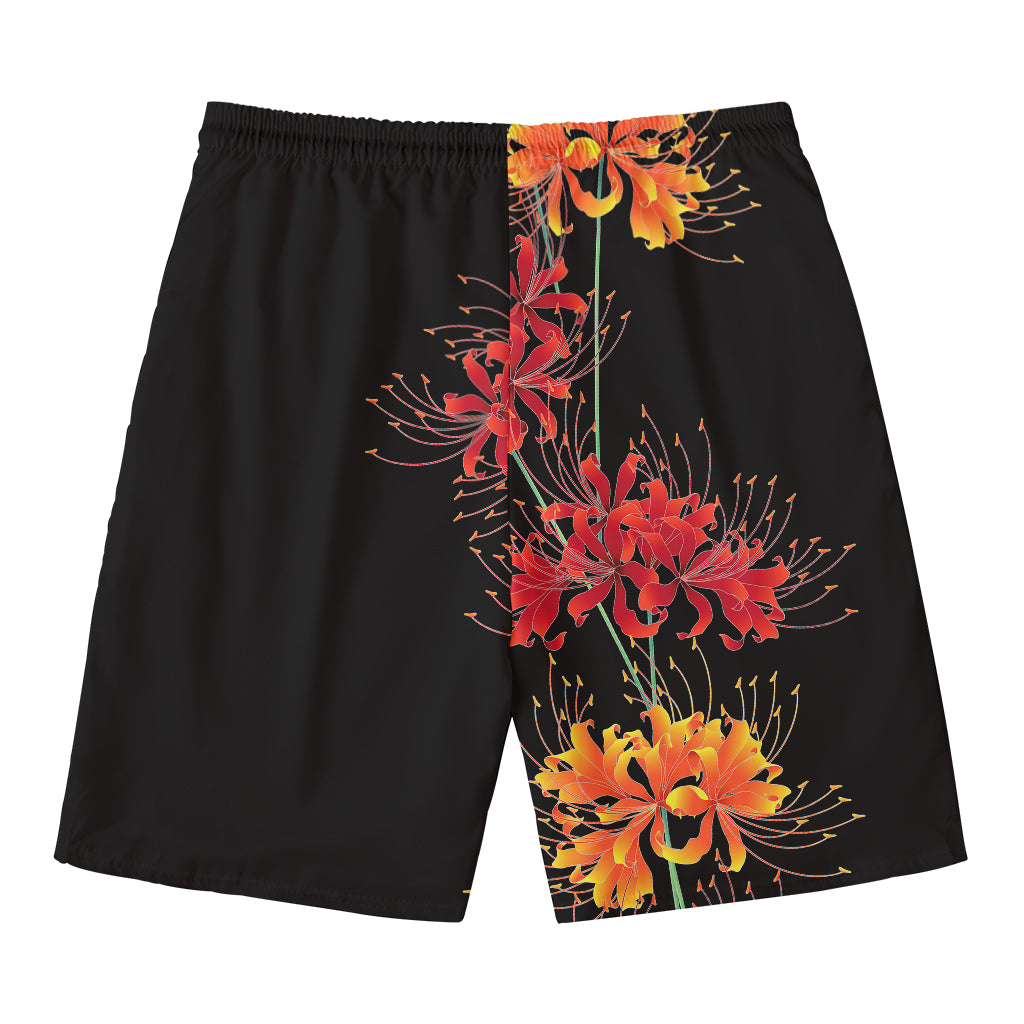 Red And Yellow Japanese Amaryllis Print Men's Swim Trunks