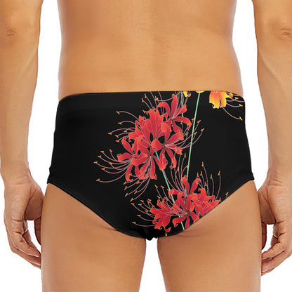 Red And Yellow Japanese Amaryllis Print Men's Triangle Swim Briefs