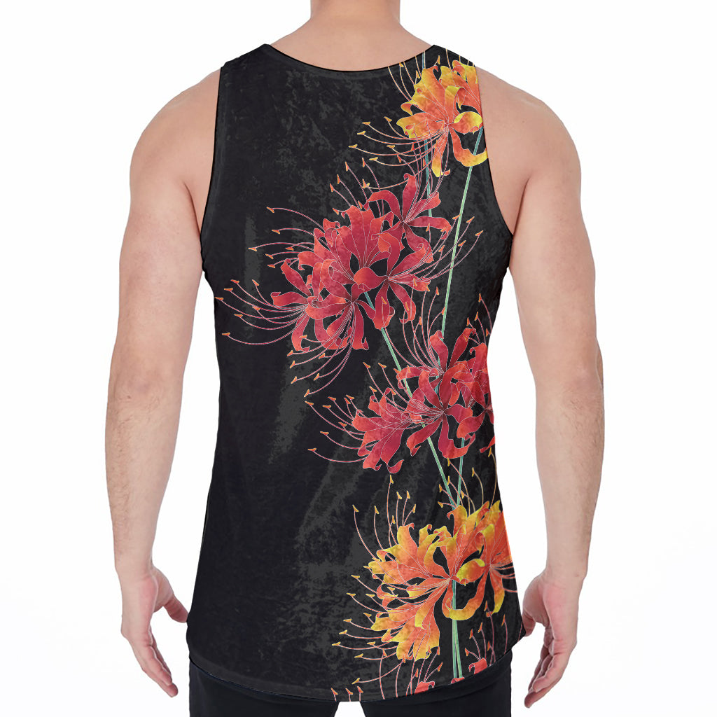 Red And Yellow Japanese Amaryllis Print Men's Velvet Tank Top