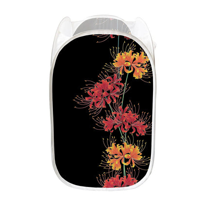 Red And Yellow Japanese Amaryllis Print Mesh Laundry Hamper