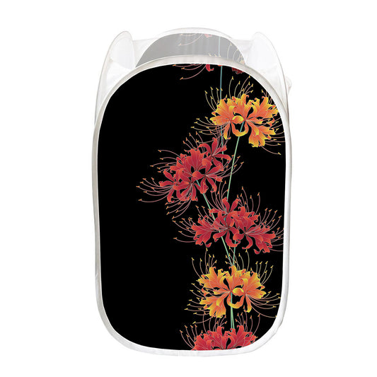 Red And Yellow Japanese Amaryllis Print Mesh Laundry Hamper