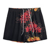 Red And Yellow Japanese Amaryllis Print Mesh Shorts