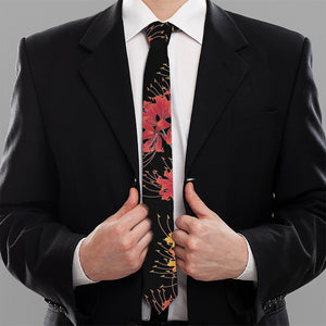 Red And Yellow Japanese Amaryllis Print Necktie