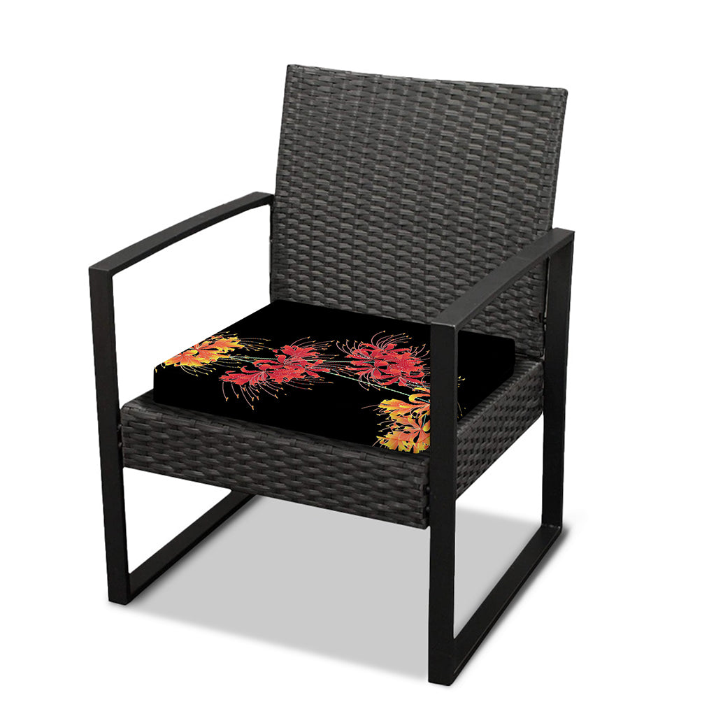 Red And Yellow Japanese Amaryllis Print Outdoor Seat Cushion Cover