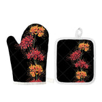 Red And Yellow Japanese Amaryllis Print Oven Mitt And Pot Holder Set