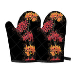 Red And Yellow Japanese Amaryllis Print Oven Mitts