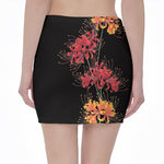 Red And Yellow Japanese Amaryllis Print Pencil Mini Skirt
