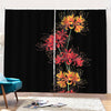 Red And Yellow Japanese Amaryllis Print Pencil Pleat Curtains