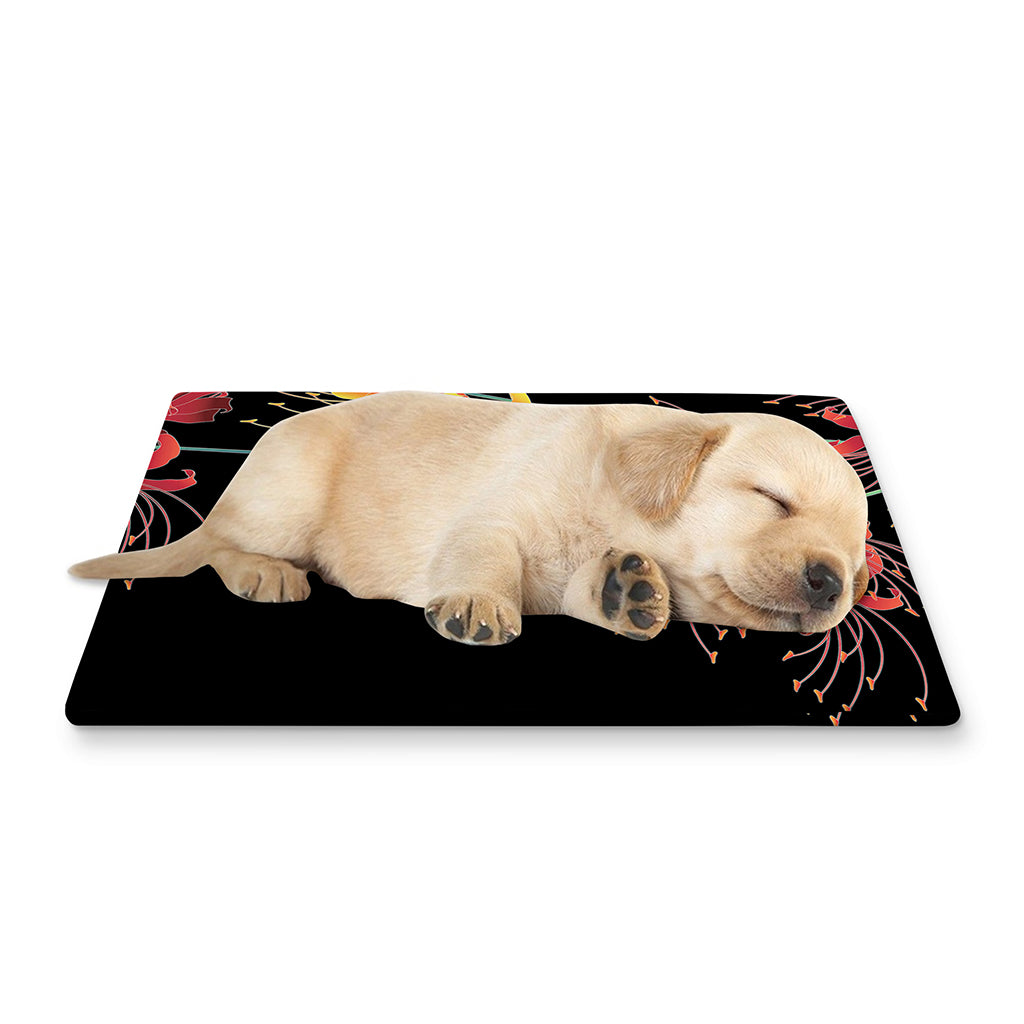 Red And Yellow Japanese Amaryllis Print Pet Cooling Mat Cover