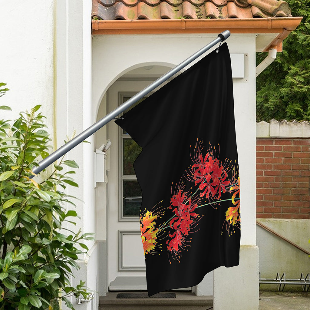 Red And Yellow Japanese Amaryllis Print Polyester Flag