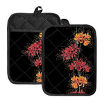 Red And Yellow Japanese Amaryllis Print Pot Holders With Pocket