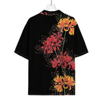 Red And Yellow Japanese Amaryllis Print Rayon Hawaiian Shirt