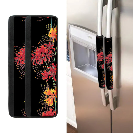 Red And Yellow Japanese Amaryllis Print Refrigerator Handle Covers