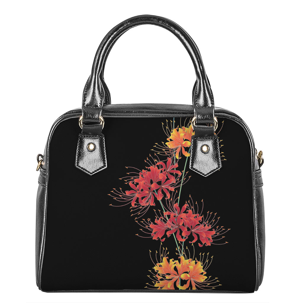 Red And Yellow Japanese Amaryllis Print Shoulder Handbag