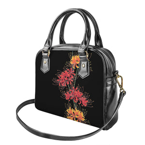 Red And Yellow Japanese Amaryllis Print Shoulder Handbag