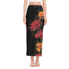 Red And Yellow Japanese Amaryllis Print Side Slit Maxi Skirt