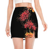 Red And Yellow Japanese Amaryllis Print Side Slit Mini Skirt