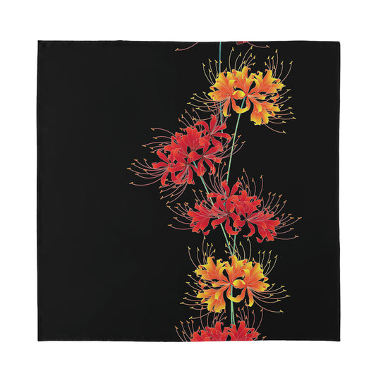 Red And Yellow Japanese Amaryllis Print Silk Bandana