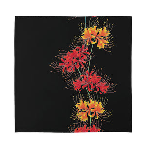 Red And Yellow Japanese Amaryllis Print Silk Bandana