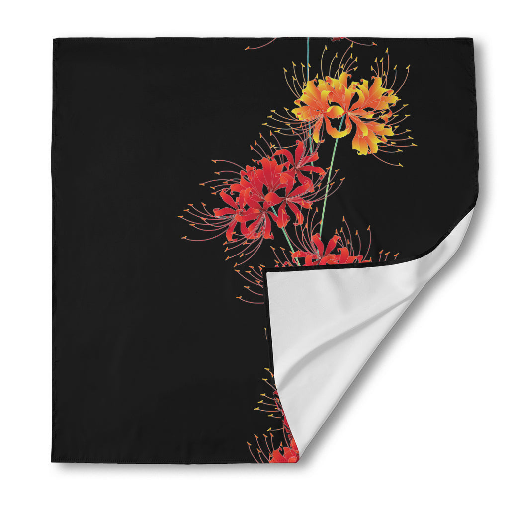 Red And Yellow Japanese Amaryllis Print Silk Bandana