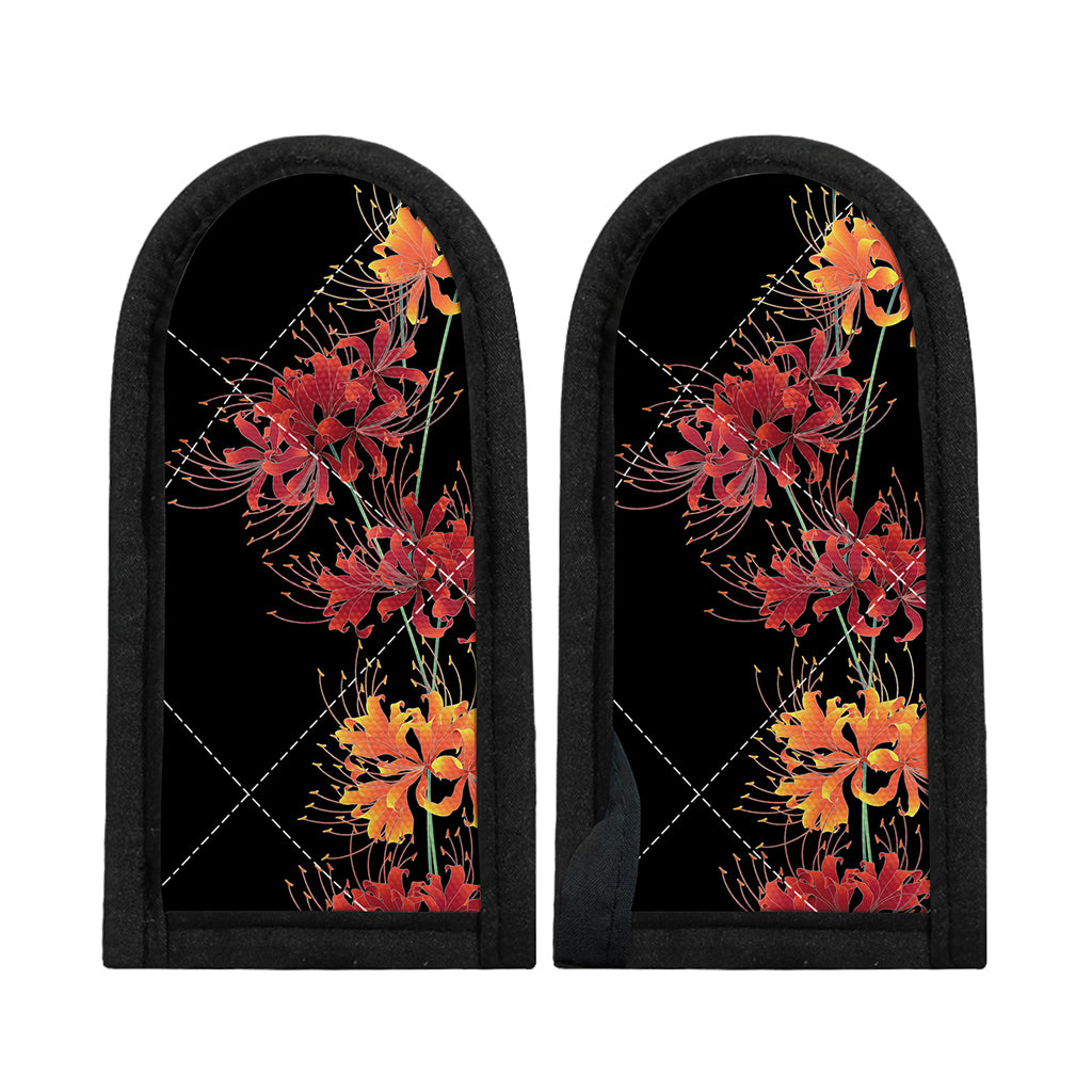 Red And Yellow Japanese Amaryllis Print Skillet Handle Cover