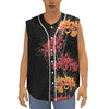 Red And Yellow Japanese Amaryllis Print Sleeveless Baseball Jersey